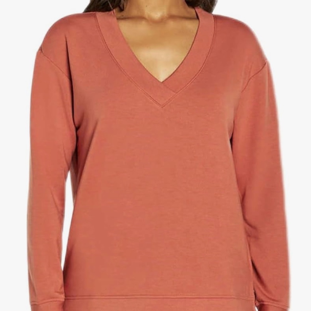 Orvis Women's Brunt Orange V-Neck Dropped Shoulders Sweatshirt Size M